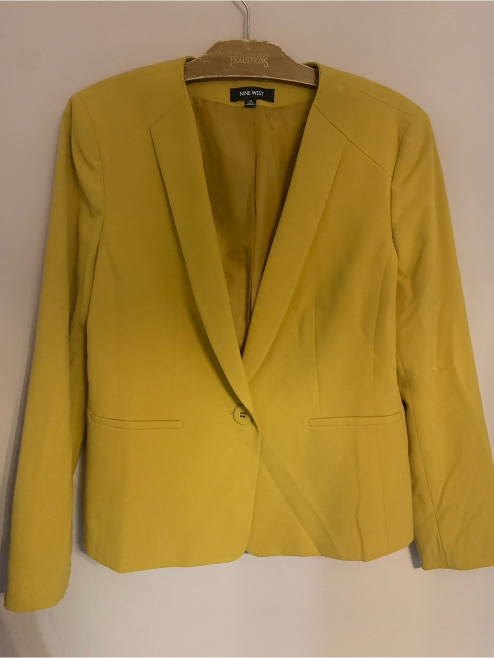Nine West Mustard Yellow Women's Single-Button Blazer tailored office workwear